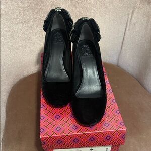 Tory Burch Black Velvet Heels with Embellishments